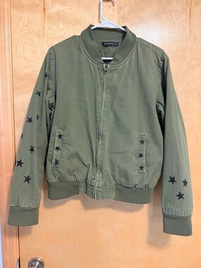 Brandy Melville Olive Green Bomber Jacket - hand painted 100% cotton